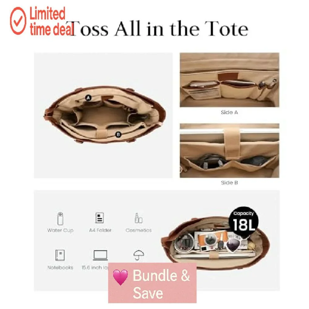 Genuine Leather Tote Bag with 15.6
